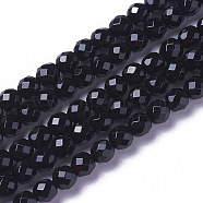 Natural Black Onyx Beads Strands, Dyed & Heeated, Faceted, Round, 2~2.5x2mm, Hole: 0.2mm, about 158~205pcs/strand, 15.7~16.7 inch(40~42.5cm)(G-F596-28-2mm)