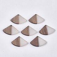 Resin & Walnut Wood Pendants, Fan Shape, WhiteSmoke, 26x37.5~38x3.5mm, Hole: 2mm(RESI-S358-86B-01)