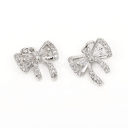 Brass Micro Pave Cubic Zirconia Charms, with Jump Rings, Bowknot, Clear, Platinum, 11.8x12x2.8mm, Jump Rings: 3.8x0.8mm, 2.4mm Inner Diameter(ZIRC-L096-07P)