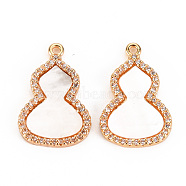 Brass Micro Pave Clear Cubic Zirconia Pendants, with Natural Shell, Nickel Free, Gourd/Calabash, Real 18K Gold Plated, 20x13x2mm, Hole: 1.2mm(KK-S360-113-NF)