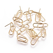 Brass Stud Earring Components, Nickel Free, Oval, Real 18K Gold Plated, 31x7.5mm, Pin: 0.6mm(KK-L180-027G-NF)
