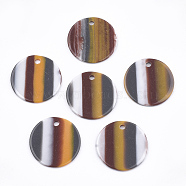 Resin Pendants, Flat Round, Stripe Pattern, Dark Goldenrod, 20x1.5~2mm, Hole: 1.8mm(RESI-T022-08C)