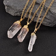 Natural Crystal Bullet Pendant Necklaces, with 304 Stainless Steel Rolo Chains, Golden, 18.11 inch(46cm), 3.5mm(NJEW-JN01525)