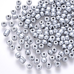 6/0 Baking Paint Glass Round Seed Beads, Silver, 4~5x3~4mm, Hole: 1~2mm, about 4500pcs/pound(SEED-S036-01C-14)