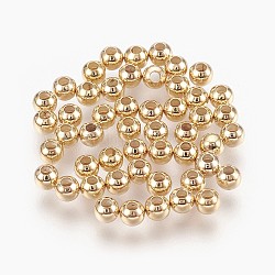 Brass Spacer Beads, Nickel Free, Real 18K Gold Plated, Round, 3mm, Hole: 1mm(X-KK-Q735-54G)