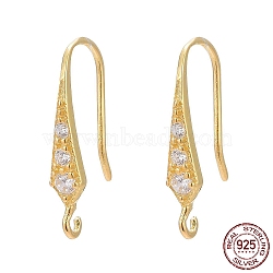 925 Sterling Silver, with Micro Pave Cubic Zirconia Earring Hooks, with 925 Stamp, Golden, 17x3mm, Hole: 1mm, 20 Gauge, Pin: 0.8mm(STER-L054-16G)