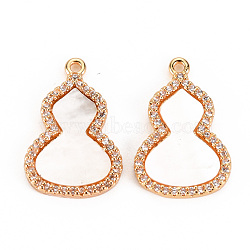 Brass Micro Pave Clear Cubic Zirconia Pendants, with Natural Shell, Nickel Free, Gourd/Calabash, Real 18K Gold Plated, 20x13x2mm, Hole: 1.2mm(KK-S360-113-NF)