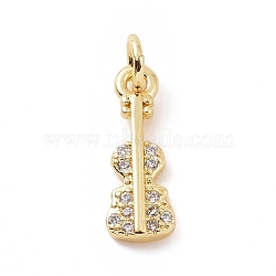 Brass Micro Pave Cubic Zirconia Charms, with Jump Ring, Violin Charm, Musical Instrument Charm, Golden, 14.5x5.5x2mm, Hole: 2.8mm(KK-C012-13G)