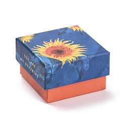 Cardboard Jewelry Packaging Boxes, with Sponge Inside, for Rings, Earrings, Bracelet, Square, Colorful, Sunflower Pattern, 5.1x5.1x3.3cm(CON-B007-03A)