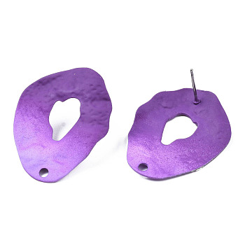 Spray Painted Iron Stud Earring Findings, with Hole, Twist Teardrop, Purple, 31x25mm, Hole: 2mm, Pin: 0.7mm