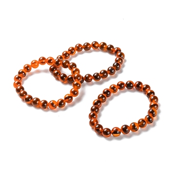 Unisex Natural Sugar Heart Agate Beaded Stretch Bracelets, Orange, Beads: 8~8.5mm, Inner Diameter: 2~2-1/4 inch(5.2~5.8cm)