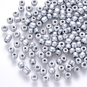 6/0 Baking Paint Glass Round Seed Beads, Silver, 4~5x3~4mm, Hole: 1~2mm, about 4500pcs/pound