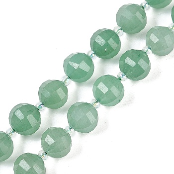 Natural Green Aventurine Beads Strands, Faceted, Lantern, with Seed Beads, 10x9mm, Hole: 1.2mm, about 33~34pcs/strand, 15.51~16.10 inch(39.4~40.9m)