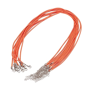 Waxed Cord Necklace Making, with Zinc Alloy Lobster Clasps, Platinum, Orange, 17.8 inch~18 inch(45.5~46cm), 2mm