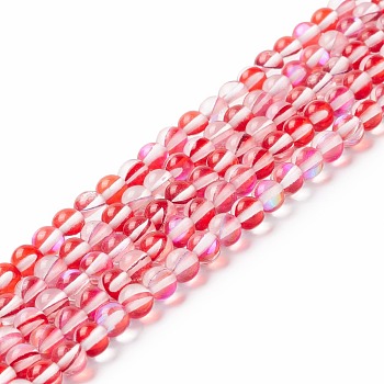 Synthetic Moonstone Beads Strands, Round, Red, 6mm, Hole: 0.8mm, about 63pcs/strand, 14.57''~15.55''(37~39.5cm)