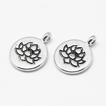 Tibetan Style Alloy Pendants, Flat Round with Lotus, Cadmium Free & Nickel Free & Lead Free, Antique Silver, 20x15x4.5mm, Hole: 1.5mm, about 490pcs/1000g