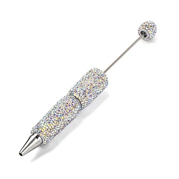 Iron Beadable Pen, Ball-Point Pen, with Polymer Clay Rhinestone, for DIY Personalized Pen with Jewelry Beads, Crystal AB, 145x15mm