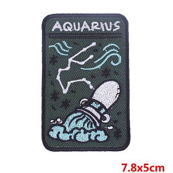 Rectangle with Constellation Computerized Embroidery Cloth Iron on/Sew on Patches, Costume Accessories, Aquarius, 78x50mm