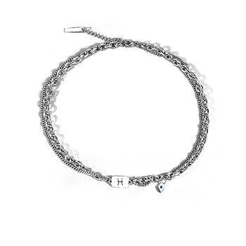 Men's Constellation Titanium Steel Necklace, Cable & Curb Chains Double Layer Necklace, Pisces, 20.08~31.50 inch(51~80cm)