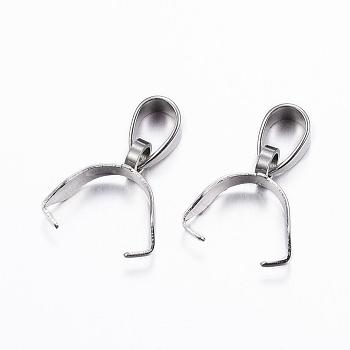 304 Stainless Steel Pendant Pinch Bails, Stainless Steel Color, 11x8x3mm, Hole: 5x3.5mm