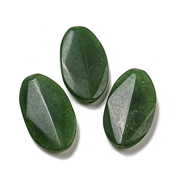 Dyed Natural White Jade Beads, Faceted Flat Oval, Green, 43x24~25x8mm, Hole: 1mm