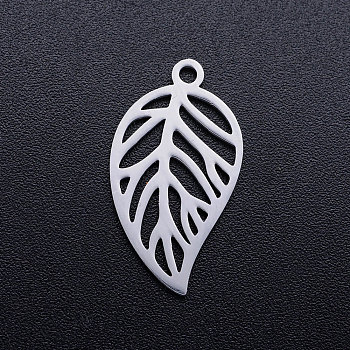 201 Stainless Steel Pendants, Leaf, Stainless Steel Color, 22x12x1mm, Hole: 1.4mm
