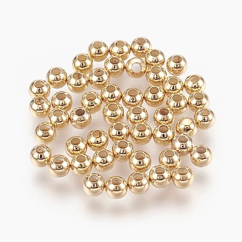 Brass Spacer Beads, Nickel Free, Real 18K Gold Plated, Round, 3mm, Hole: 1mm