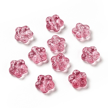 Transparent Glass Beads, Plum Blossom Flower, Crimson, 12.5x13x5.5mm, Hole: 1.2mm
