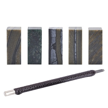 Wood Chisels Knife Set, Tungsten Steel Wood Carving Tool, for Stone Seal Graver, with Rectangle Stones, Gray, 147.5x7mm, Head: 3x1.5mm, Stones: 51x20x20mm