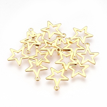 304 Stainless Steel Pendants, Star, Real 18K Gold Plated, 14.5x12.5x0.6mm, Hole: 1.2mm