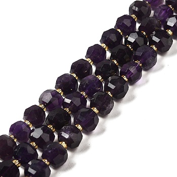 Natural Amethyst Beads Strands, with Seed Beads, Faceted Rondelle, 7~8x5~6mm, Hole: 1mm, about 45~46pcs/strand, 14.57''~14.96''(37~38cm)