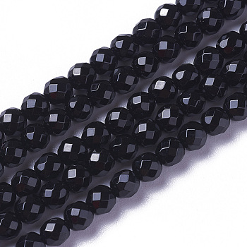 Natural Black Onyx Beads Strands, Dyed & Heeated, Faceted, Round, 2~2.5x2mm, Hole: 0.2mm, about 158~205pcs/strand, 15.7~16.7 inch(40~42.5cm)