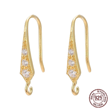 925 Sterling Silver, with Micro Pave Cubic Zirconia Earring Hooks, with 925 Stamp, Golden, 17x3mm, Hole: 1mm, 20 Gauge, Pin: 0.8mm