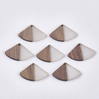Resin & Walnut Wood Pendants, Fan Shape, WhiteSmoke, 26x37.5~38x3.5mm, Hole: 2mm