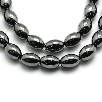 Non-magnetic Synthetic Hematite Oval Beads Strands, Grade AA, 9x6mm, Hole: 1mm, about 43pcs/strand, 16 inch