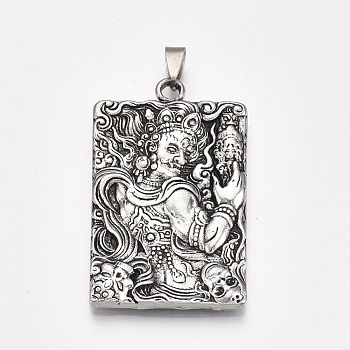 Tibetan Style Alloy Big Pendants, Rectangle, Carved Om Mani Padme Hum, Antique Silver, 54.5x33.5x4.5mm, Hole: 8.5x3.5mm