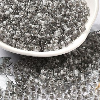 Transparent Glass Round Seed Beads, Inside Colours, Round, Light Grey, 6/0, 4x3mm, Hole: 1.2mm, about 7258pcs/pound