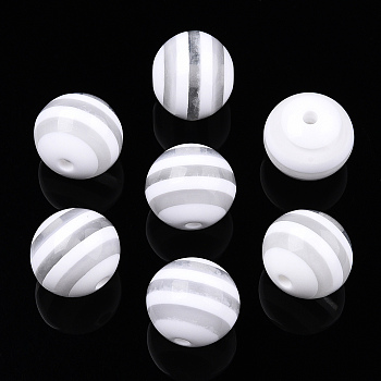 Stripe Resin Beads, Round, White, 20x18mm, Hole: 3mm