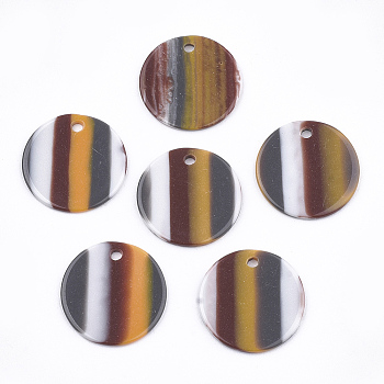 Resin Pendants, Flat Round, Stripe Pattern, Dark Goldenrod, 20x1.5~2mm, Hole: 1.8mm