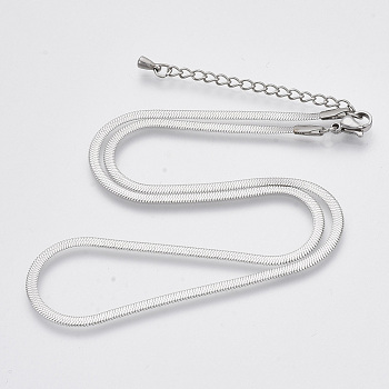 304 Stainless Steel Herringbone Chains Necklace, with Lobster Claw Clasps, Nickel Free, Platinum, 16.5 inch(42cm)