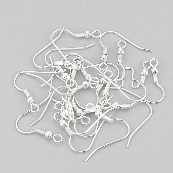 Iron Earring Hooks, with Horizontal Loop, Nickel Free, Silver, 17~19x0.8mm, 20 Gauge, Hole: 2mm