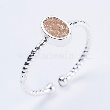 Adjustable Natural Druzy Agate Cuff Finger Rings(RJEW-E147-G)-4