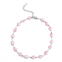 304 Stainless Steel Anklets, with Enamel and Lobster Claw Clasps, Evil Eye, Pink, Stainless Steel Color, 11-3/8 inch(28.8cm)