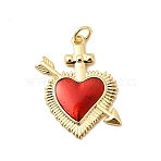 Brass Enamel Pendants, Sacred Heart Charms, Long-Lasting Plated, Rack Plating, Lead Free & Cadmium Free, Real 18K Gold Plated, Red, 25.5x19.5x2mm, Jump Ring: 5x0.8mm, 3.4mm inner diameter(KK-H267-083G)