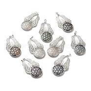 Natural & Synthetic Mixed Stone Big Pendants, Flat Round with Wing Charms, with Rack Plating Platinum Tone Brass Findings, Cadmium Free & Lead Free, 61.5x37x5.5mm, Hole: 8x5mm(G-R486-02P)