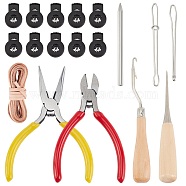 Olycraft Baseball Glove Fixing Tools Set, Including Wooden Hooks, Iron Bodkin Threaders, 201 Stainless Steel Needles, Steel Pliers, Plastic Cylinders, Iron Awls, 4M Leather Flat Cord, Mixed Color, 159x21mm(DIY-OC0009-25)