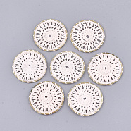 Polycotton(Polyester Cotton) Woven Pendant Decorations, with Brass Findings, Flat Round, Light Gold, Misty Rose, 30x1mm(X-FIND-Q078-11K)