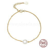 925 Sterling Silver Shell Pearl Link Bracelets, with  Satellite Chains, Real 18K Gold Plated, 6-3/4 inch(17cm)(HB6290-1)