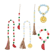 Crafans 6Pcs 6 Style Wood & Fringed Beaded Pendant Decoration, Mixed Color, 185~735mm, 1pc/style(HJEW-CF0001-15)