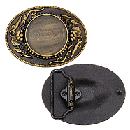 Alloy Oval Belt Buckles, Belt Fastener, Flower Pattern, Antique Bronze, 62x82x7.5~12mm, Tray: 40mm(BUTT-WH0024-005AB)